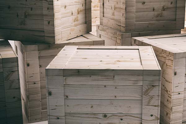 Wooden crates stacked for shipping and storage services
