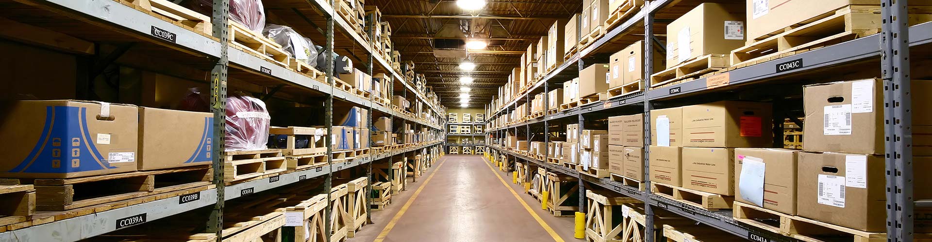 organized warehouse with boxes on shelves for storage services in Sarasota, FL